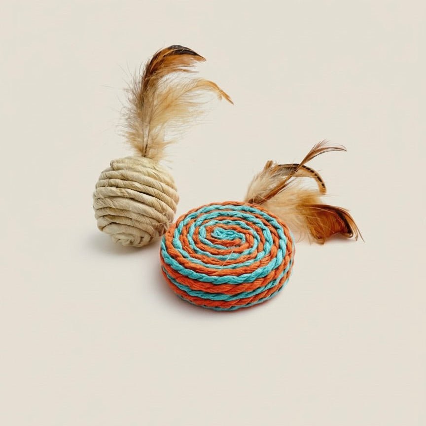 Katzen - Spielzeugset – mit Federn & Sisal - Tierstil