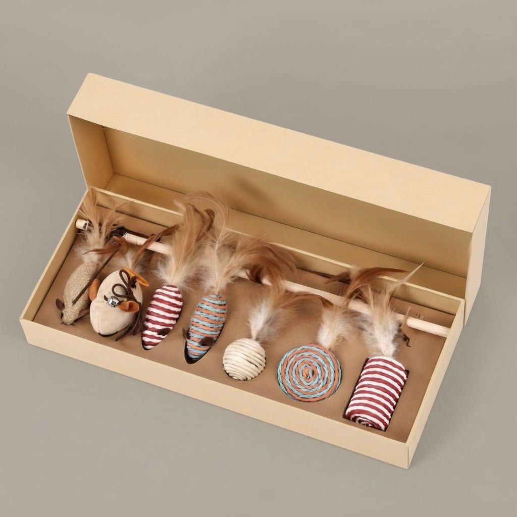 Katzen - Spielzeugset – mit Federn & Sisal - Tierstil