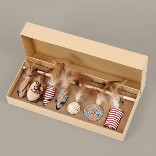 Katzen - Spielzeugset – mit Federn & Sisal - Tierstil