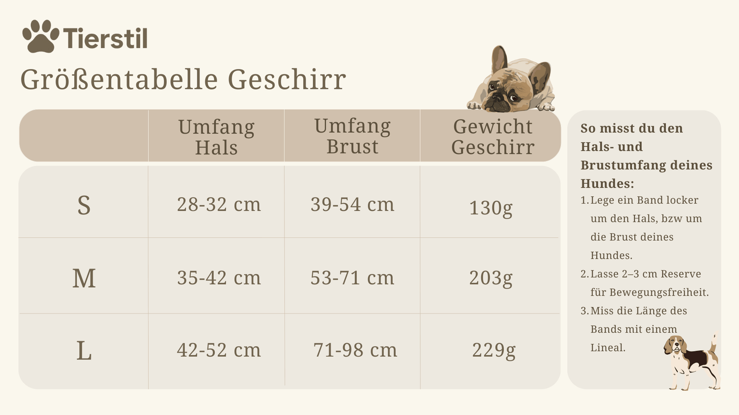 Stilvolles Hundegeschirr - Set – inkl. Leine & Kotbeutelhalter - Tierstil